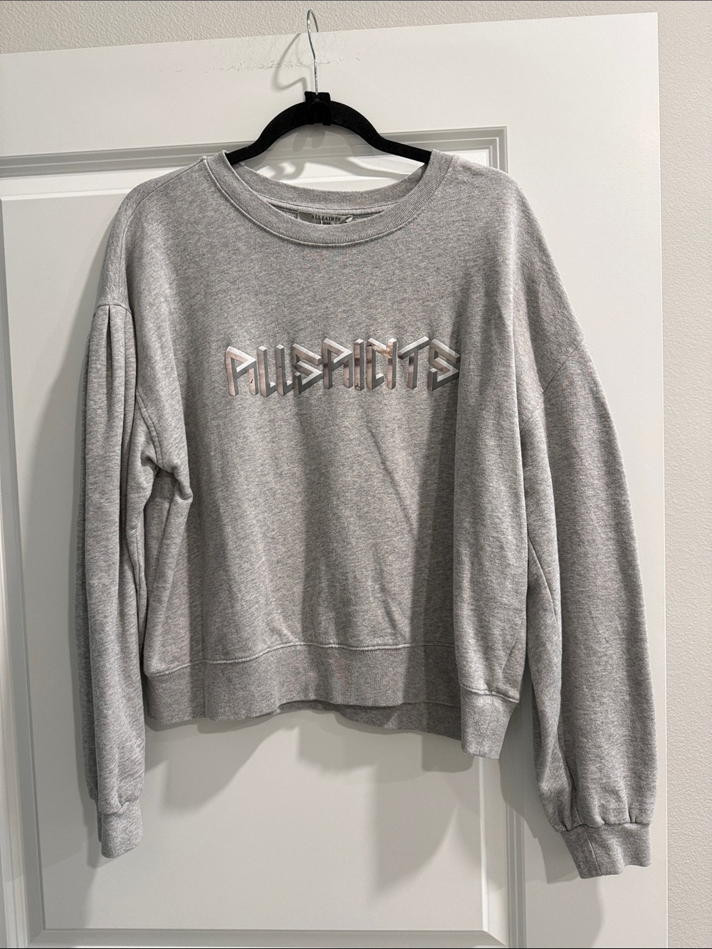 All saints Gray Crewneck Sweatshirt with Metallic Logo sz l
